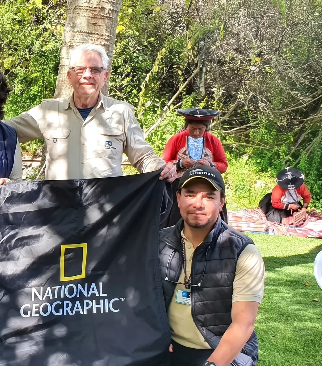 Diego with a National Geographic Lindblad Expeditions guest during a visit with Andean weavers